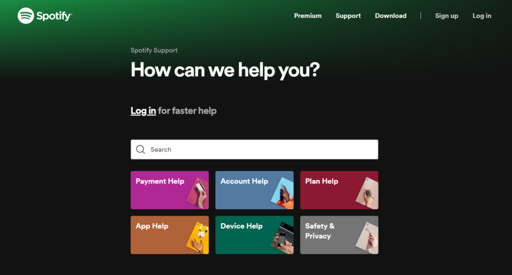 Spotify supportpagina