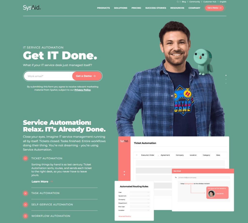 Afbeelding van SysAid's startpagina - all-in-one servicebeheerssoftware voor IT-professionals