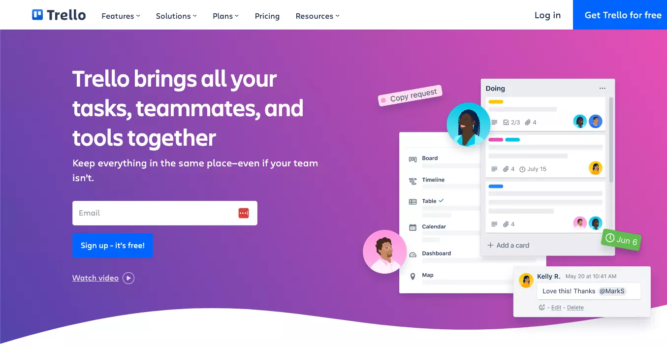 Trello's startpagina - houd uw werk georganiseerd en volg individuele taken van één platform.