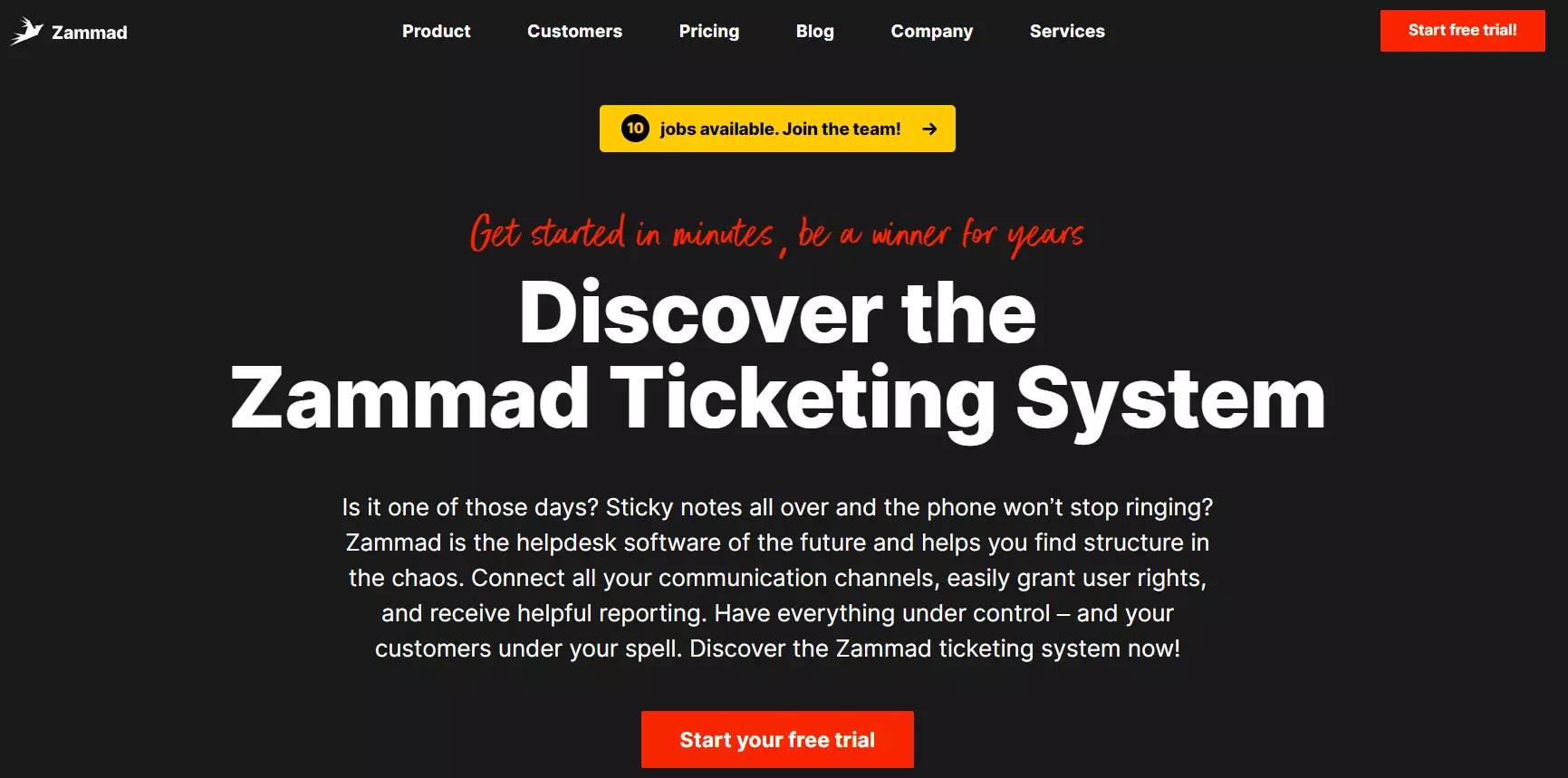 Zammad homepage - Open source unified ticketingsysteem