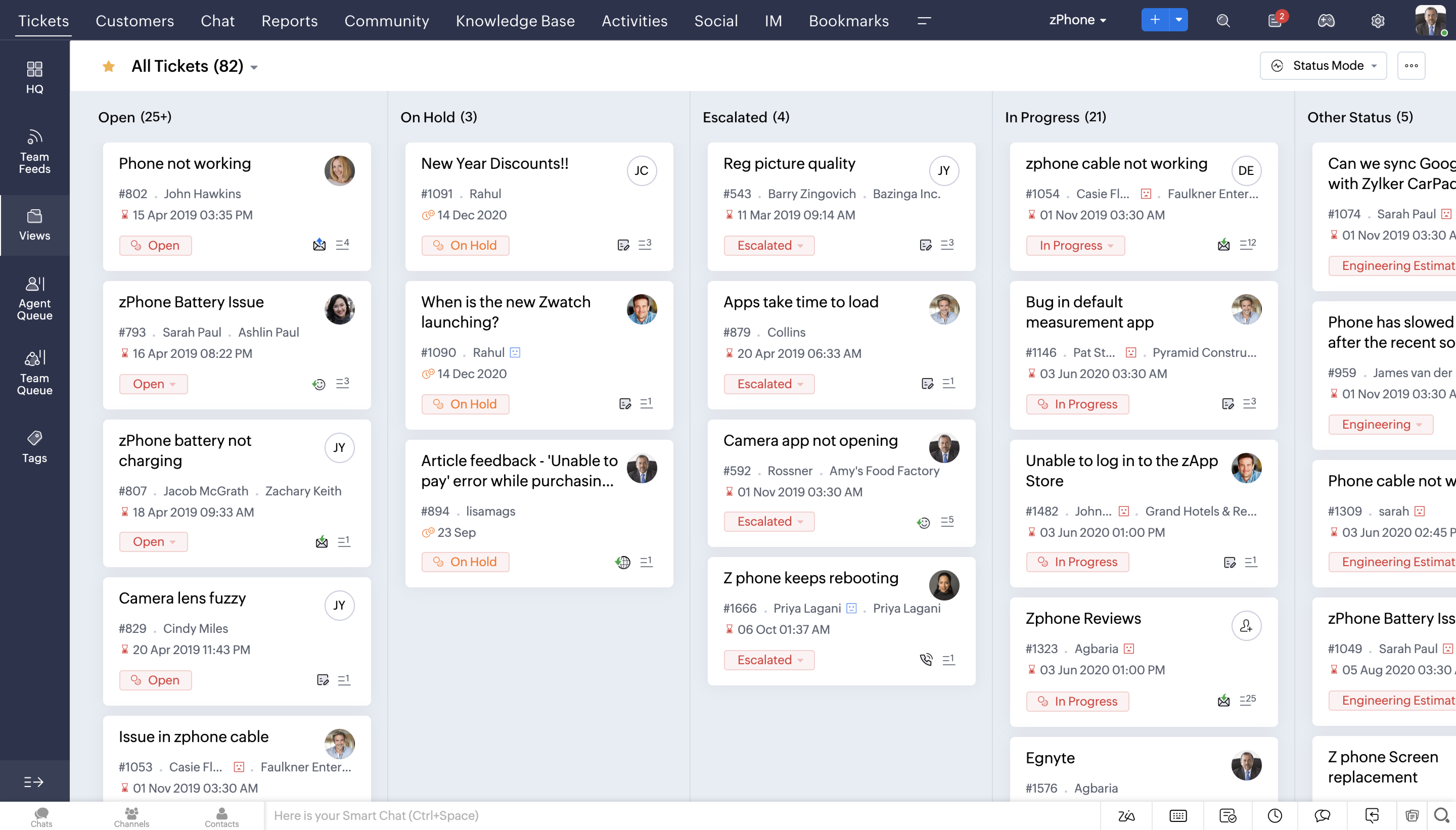 Zoho Desk gratis helpdesk-abonnement met de ticketweergave