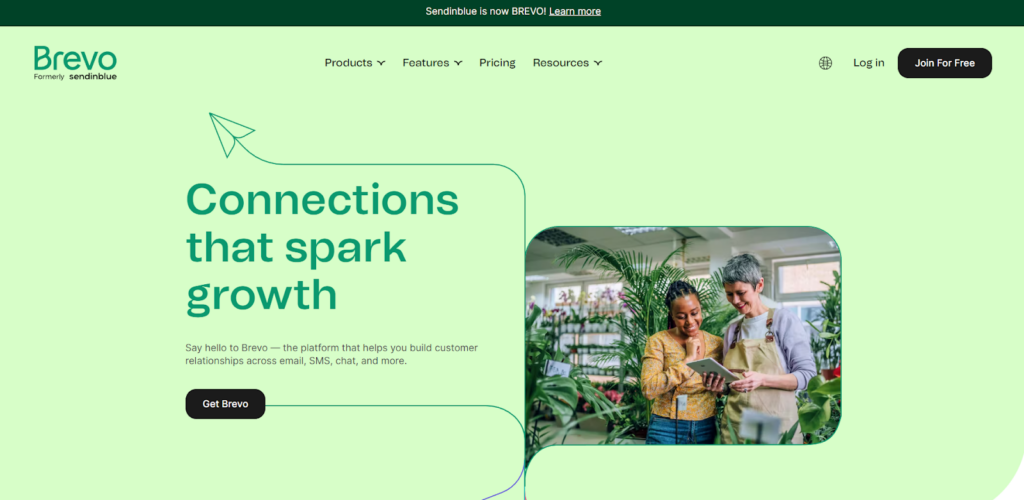 Startpagina van Brevo, e-mailbeheersoftware met marketingfuncties