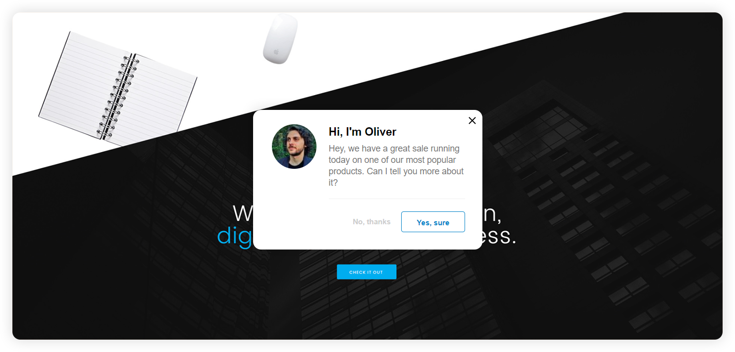 Voorbeeld van een enterprise pro-actieve chatuitnodiging
