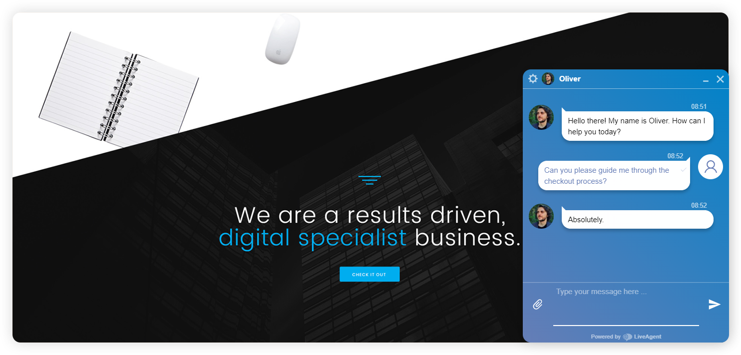 Voorbeeld van een enterprise live chat gesprek