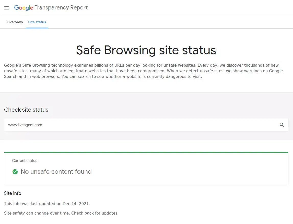 Check Safe Browsing status of your site