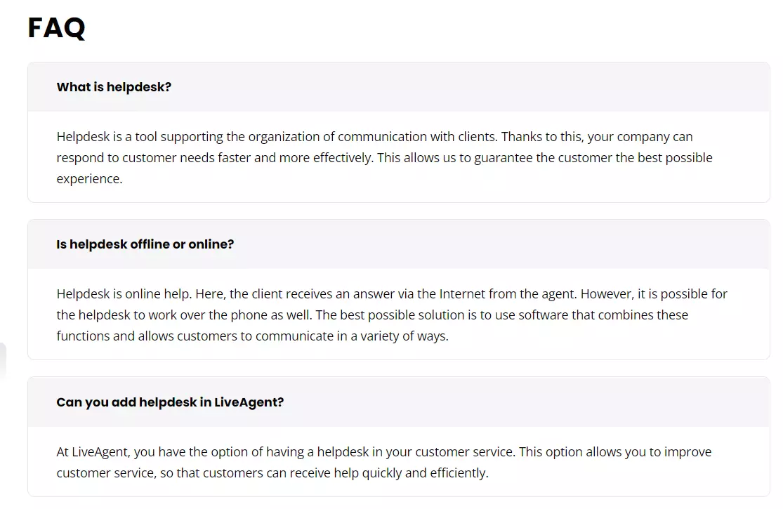 LiveAgent's FAQ example