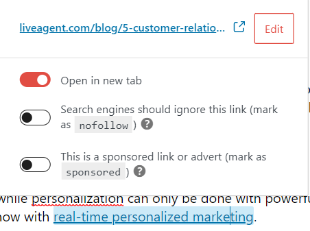 Liveagent interne link voorbeeld