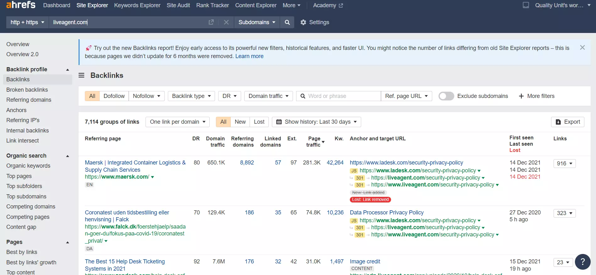 Externe backlinks Ahrefs voorbeeld