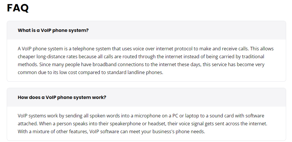 Voorbeeld van FAQ sectie