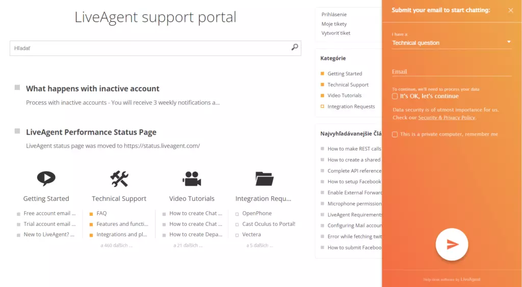 Live Agent support portal