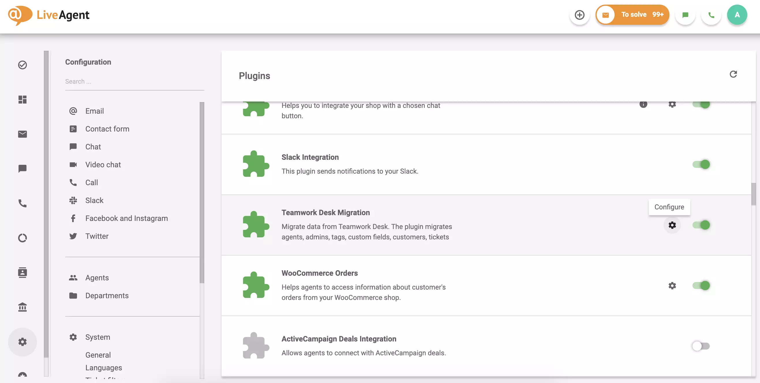 Klik op configuratie in de actieve plug-in