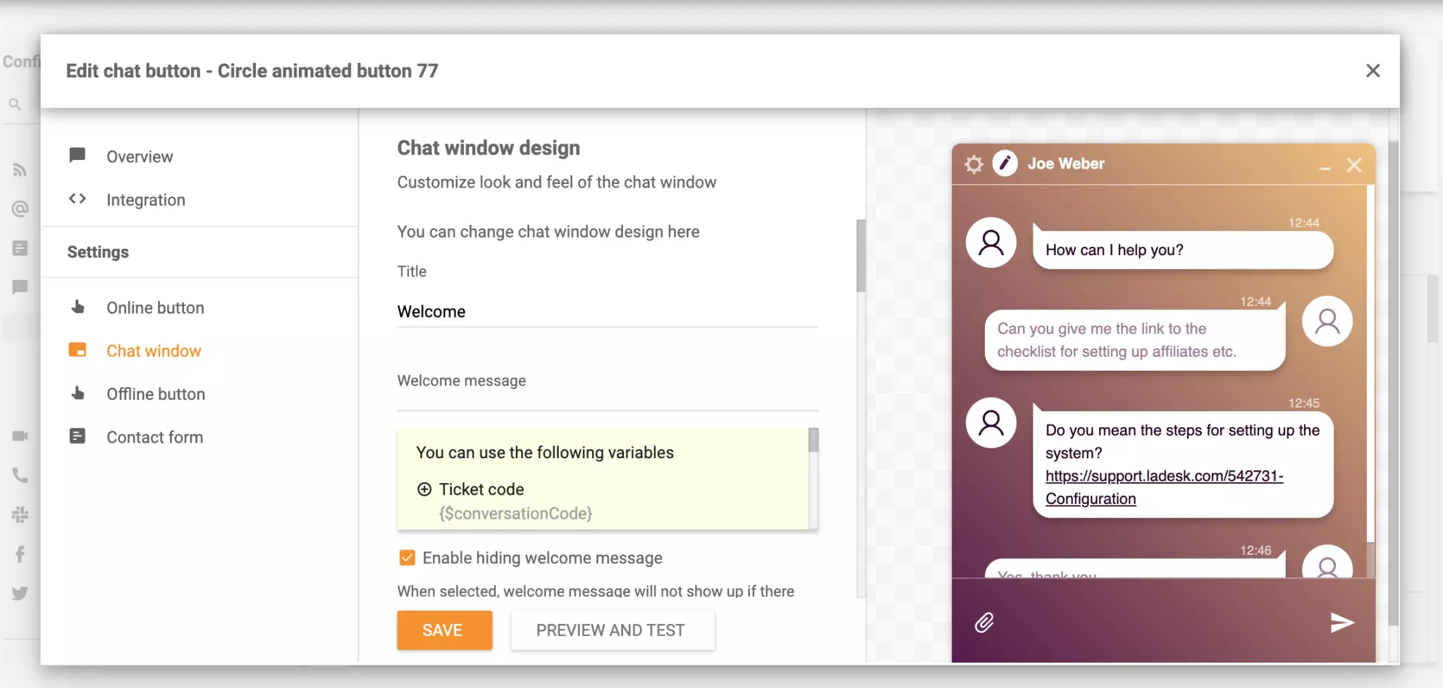 Overzicht van de live chat-interface in LiveAgent.