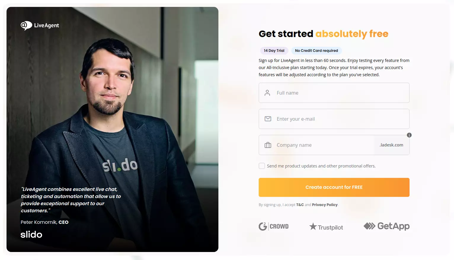 LiveAgent's proefpagina