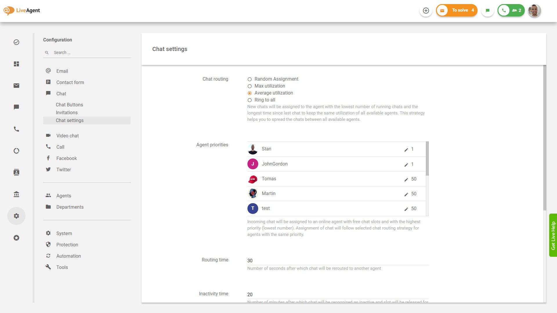 LiveAgent prioriteitstoewijzing