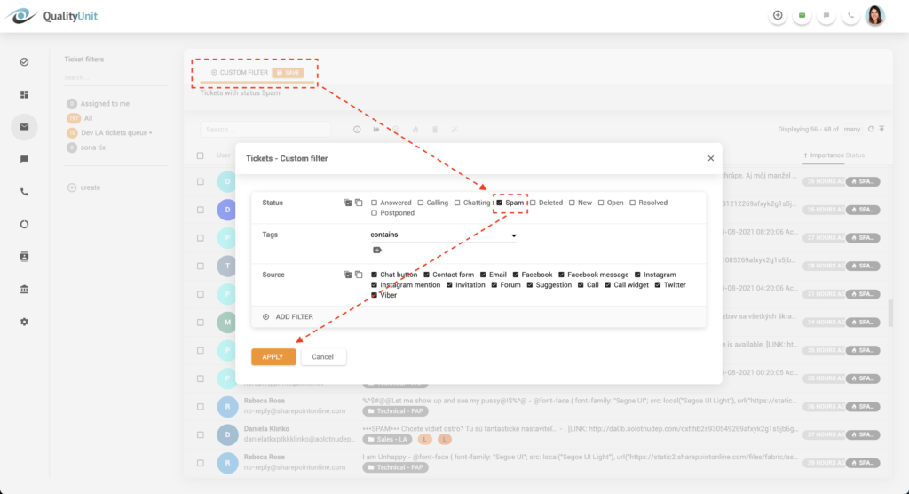 Spam-filter in LiveAgent