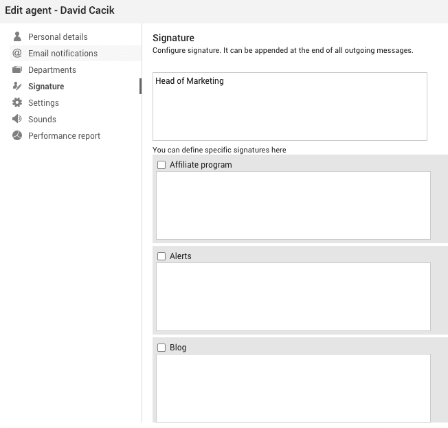 LiveAgent's agentsignatuur