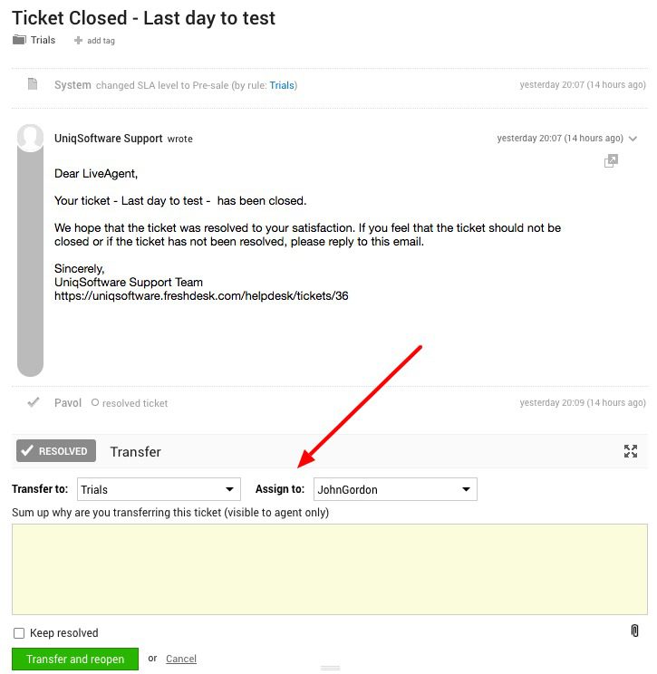 LiveAgent's tickettoewijs functie