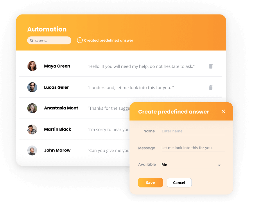 Afbeelding toont hoe je aanpasbare vooraf bepaalde antwoorden in LiveAgent maakt