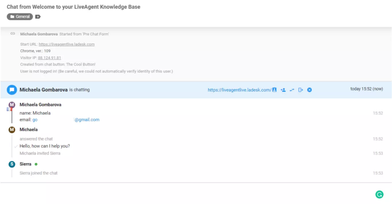 LiveAgent Agent heeft deelgenomen aan de chat