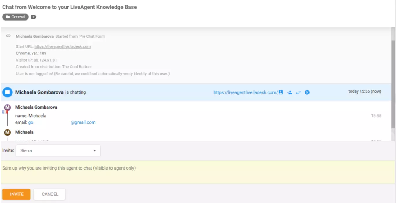 LiveAgent Agent uitgenodigd voor chat