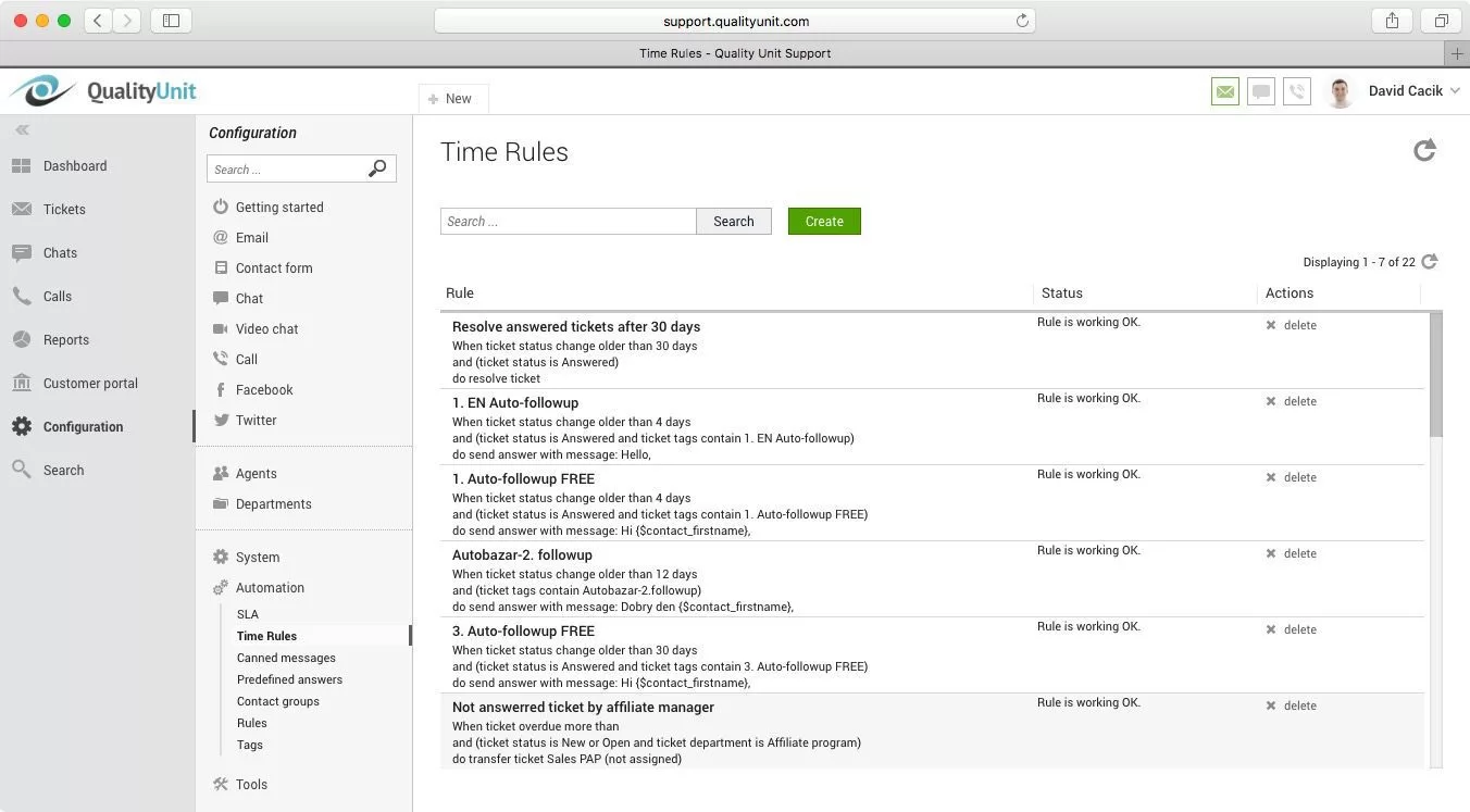 LiveAgent tijdregels