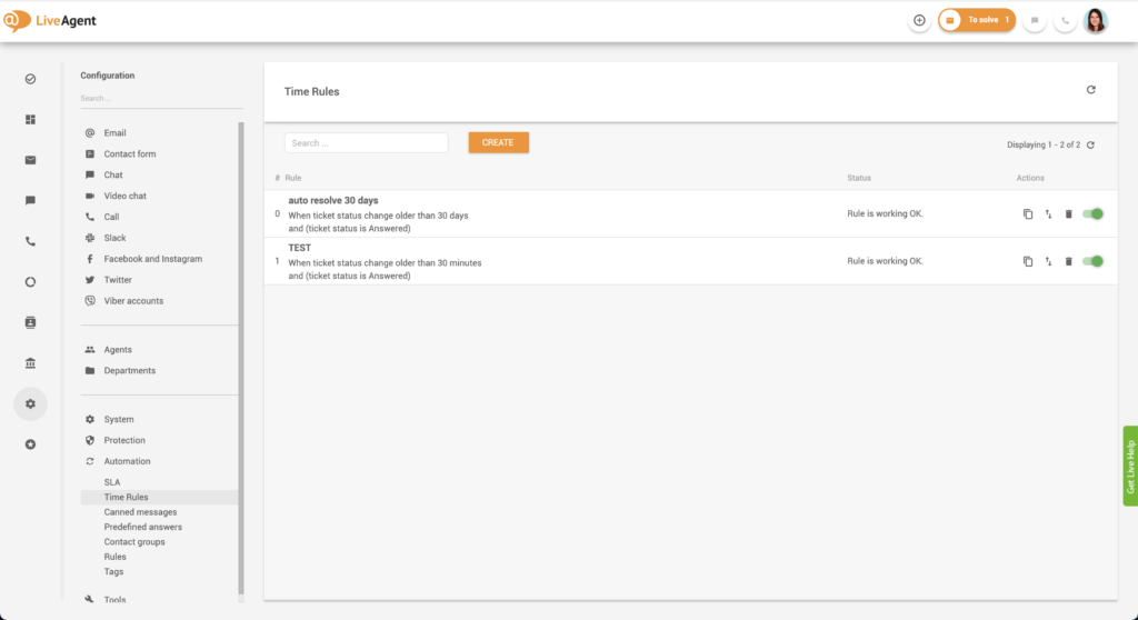 Voorbeeld van actieve tijdregels