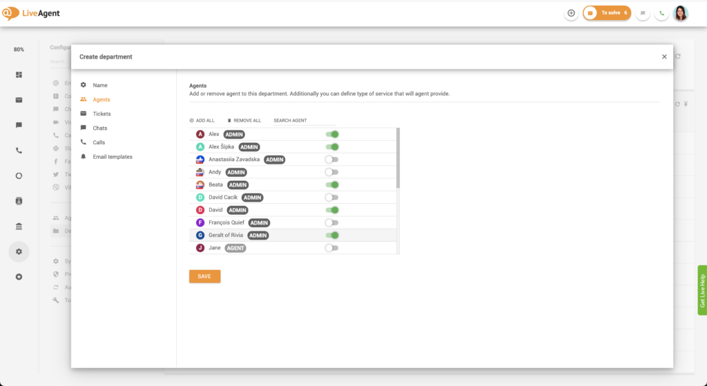 Agenten aan afdelingen toevoegen