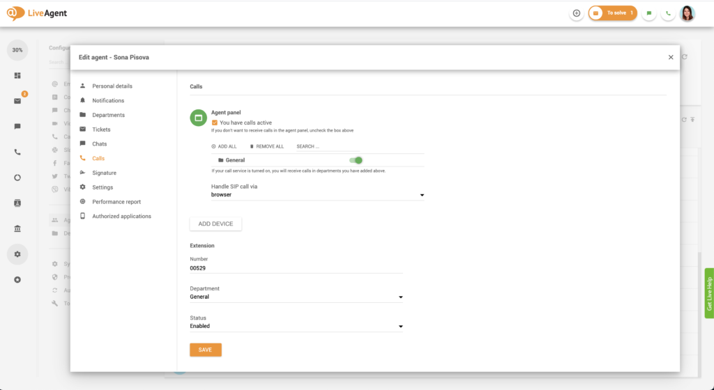 Agent calls settings