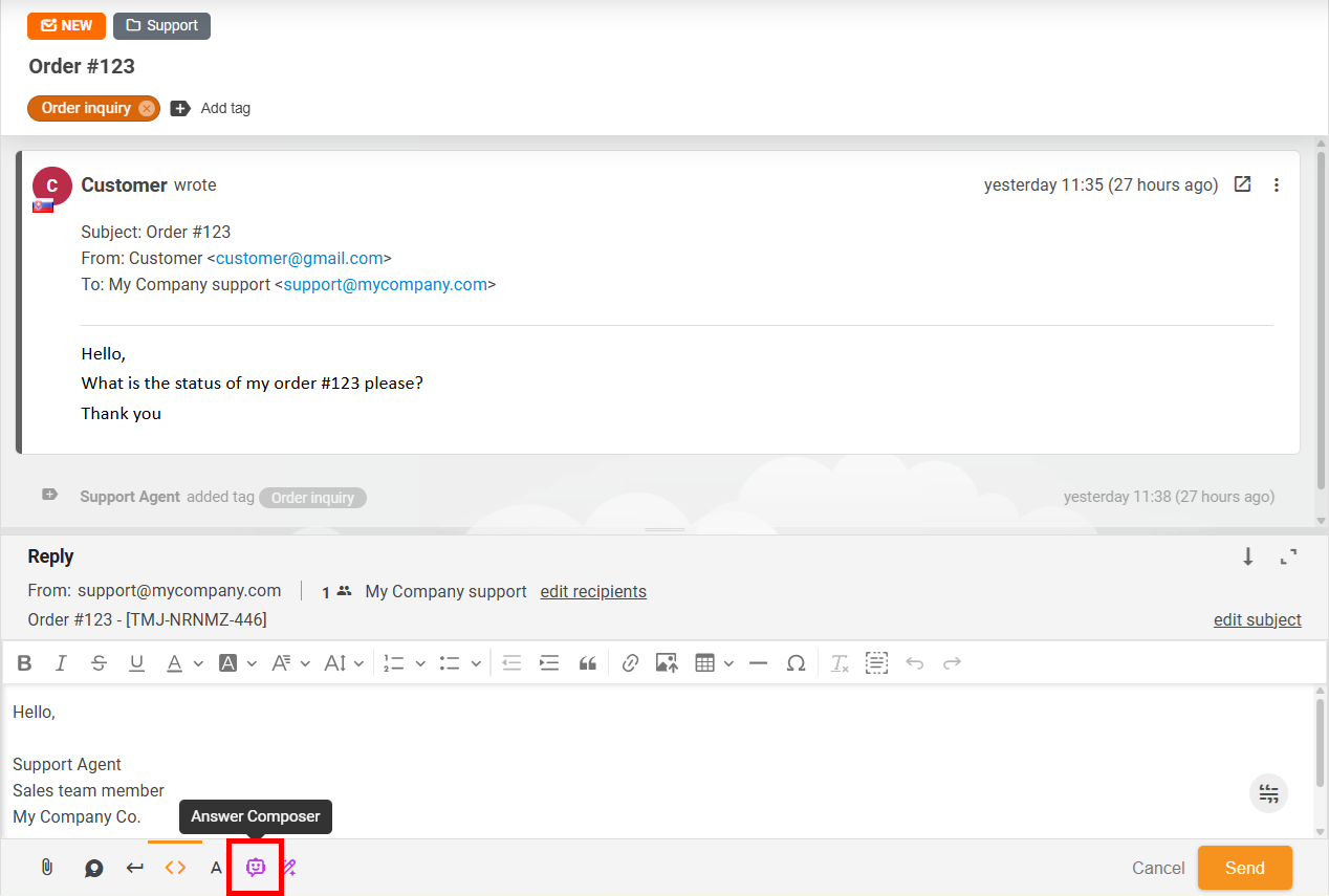 AI stelt een ticketantwoord op in LiveAgent