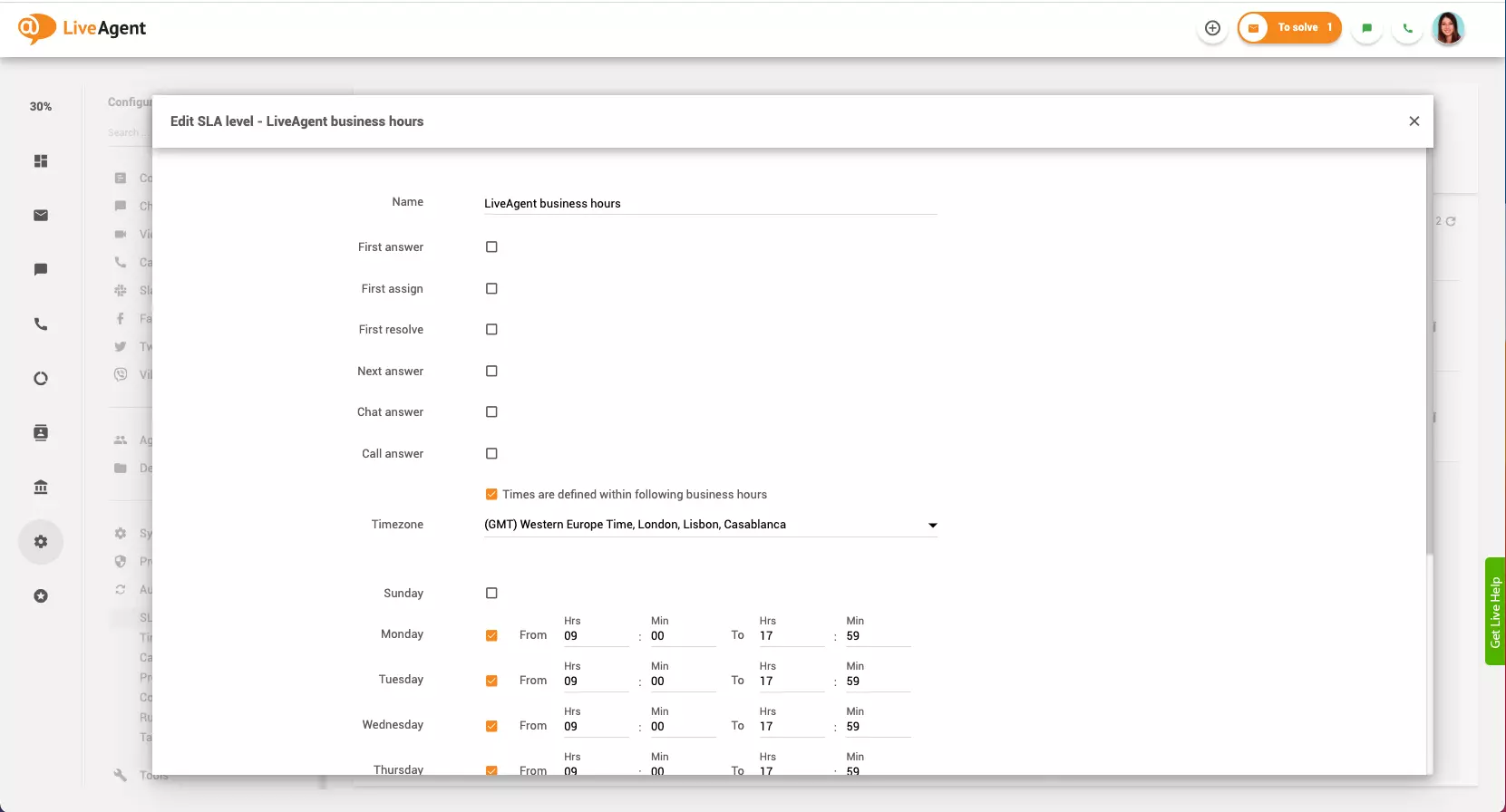 Bedrijfsuren instellen