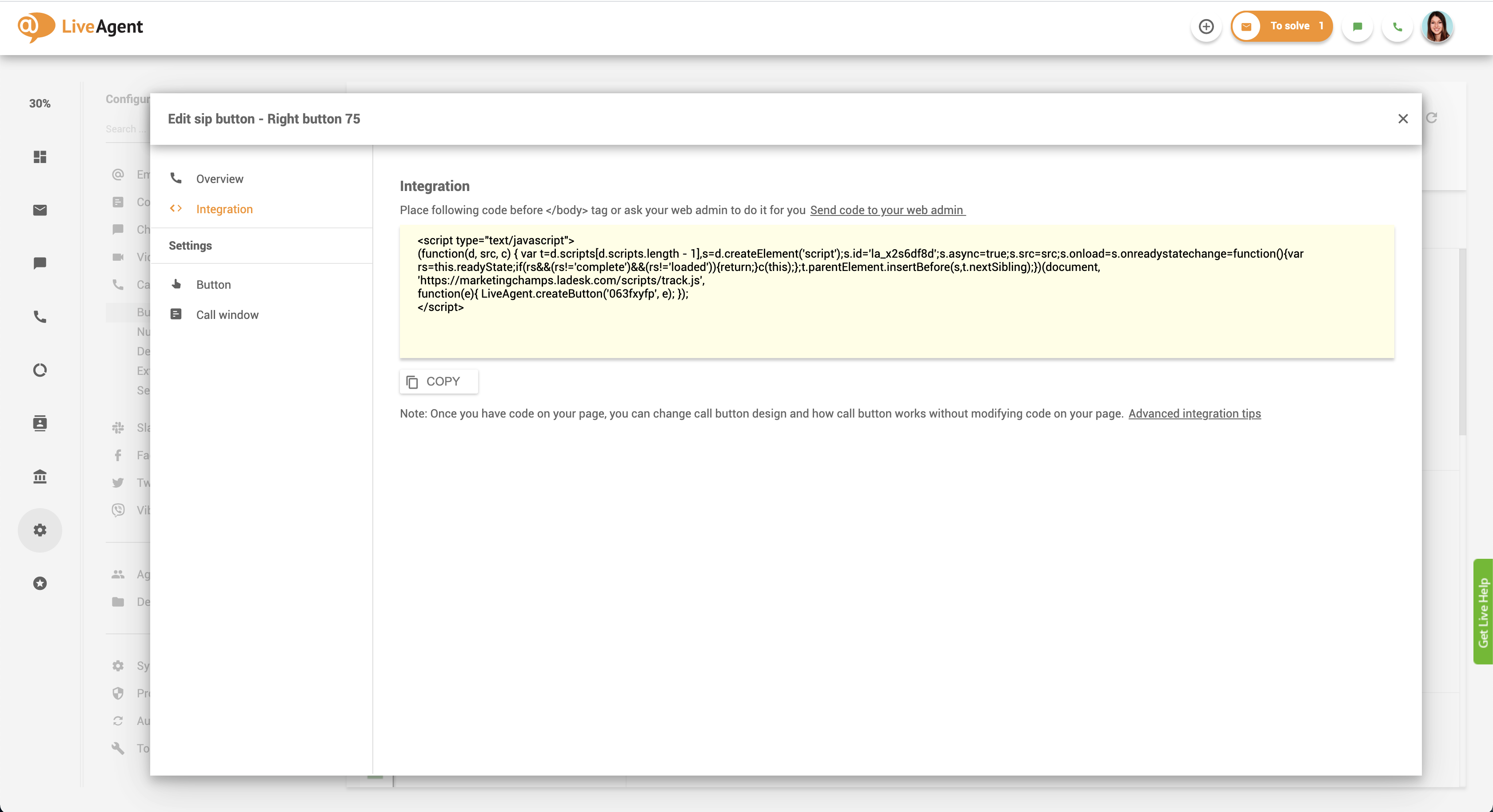 Integratiescode voor bel-knop