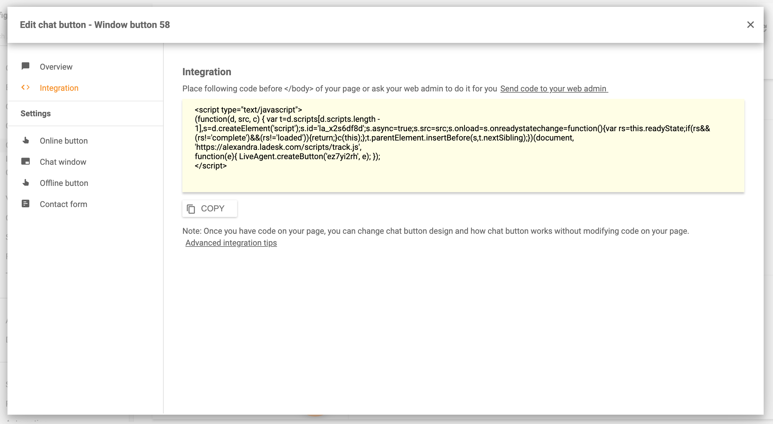 Sluit de chat in op website - LiveAgent