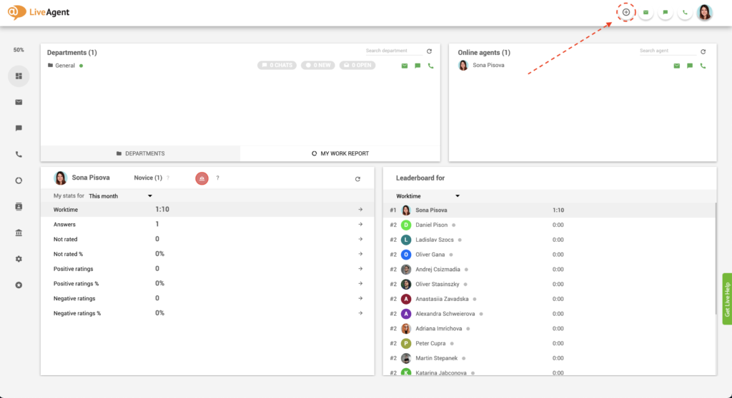 Klik op plusknop in LiveAgent