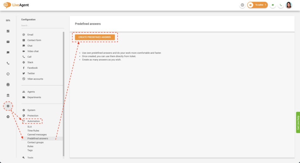 Vooraf ingestelde antwoorden maken in LiveAgent