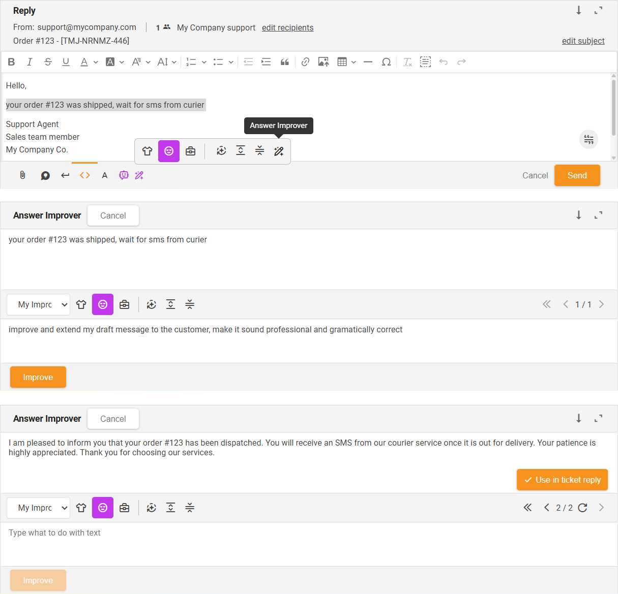 AI-antwoordcomposer die een help desk-antwoord opstelt