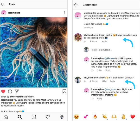 Instagram vastgezette opmerkingen