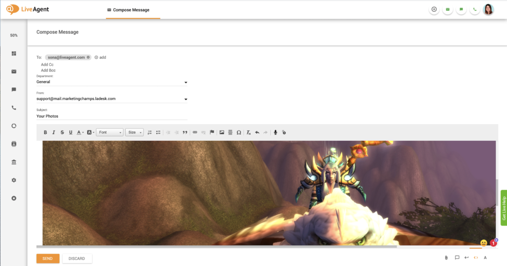 Inline afbeeldingen plakken in LiveAgent