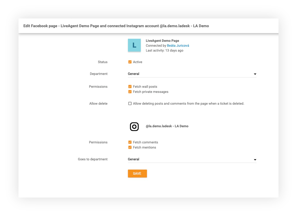 Instagram-functie in LiveAgent