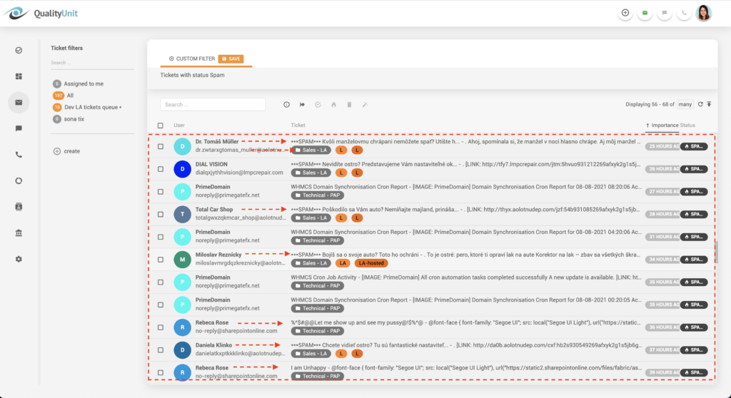 LiveAgent spam-e-mailfiltering
