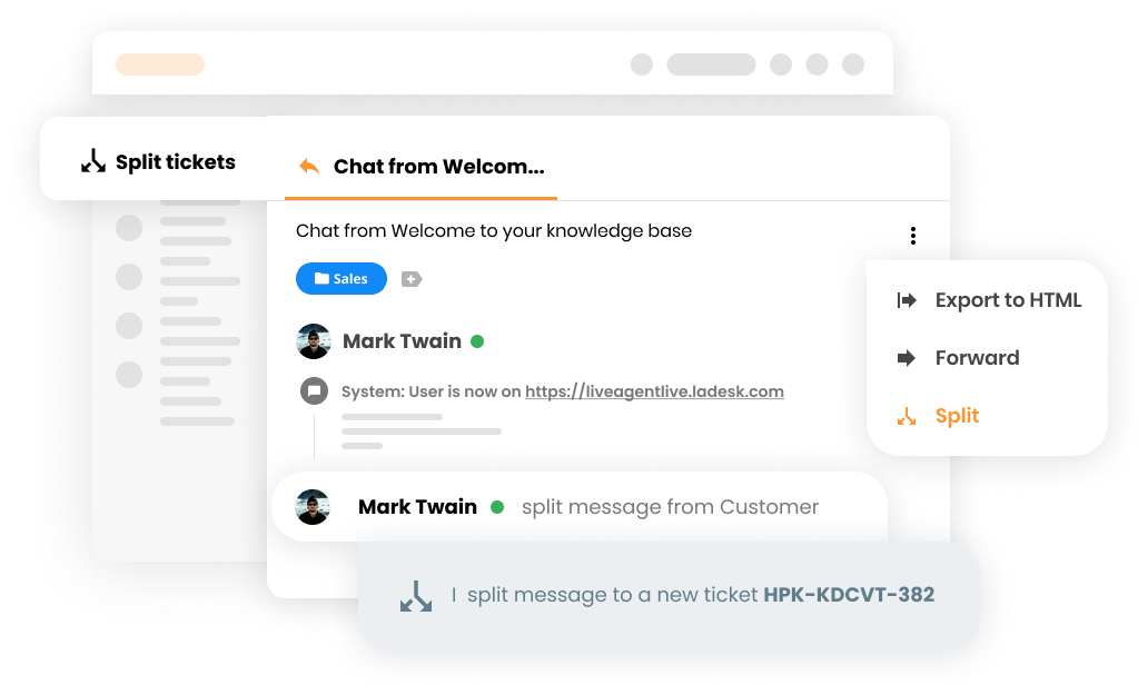 Mockup van de functie tickets splitsen
