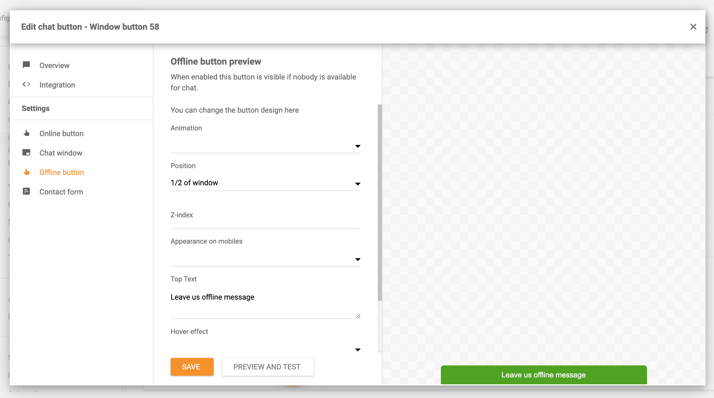 Offline chat button instellingen LiveAgent