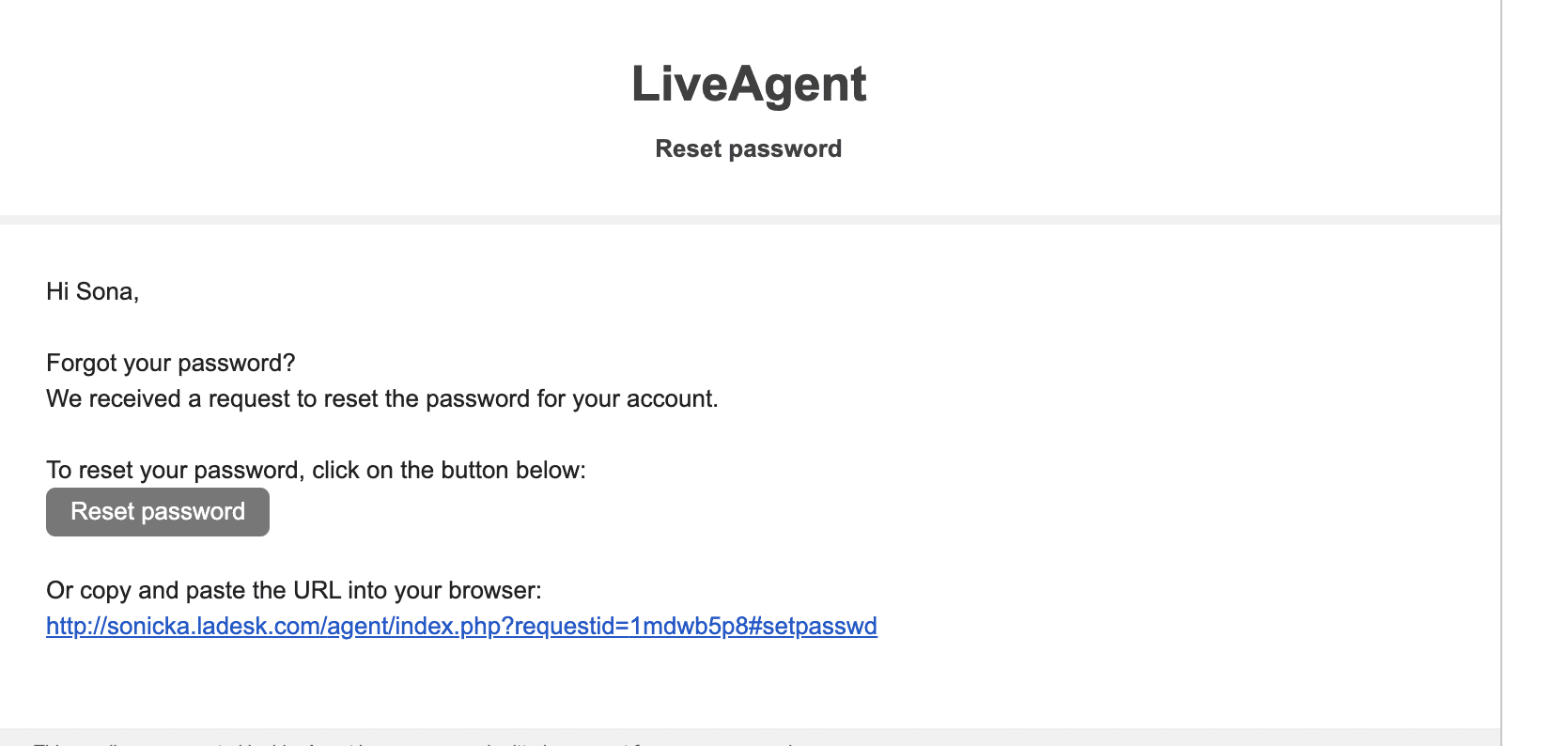 Wachtwoordherstel e-mail LiveAgent