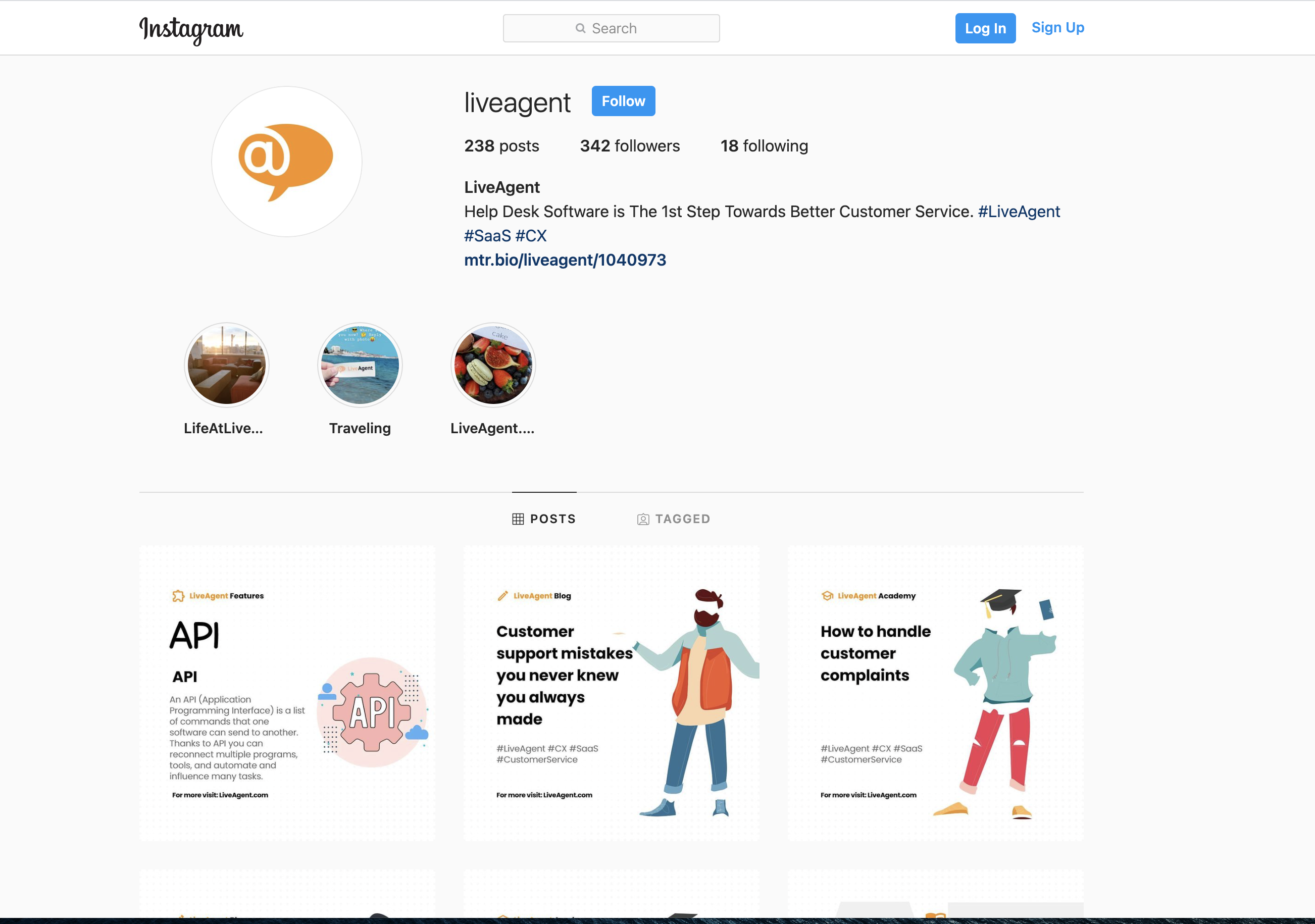 LiveAgent Instagram-pagina voorbeeld