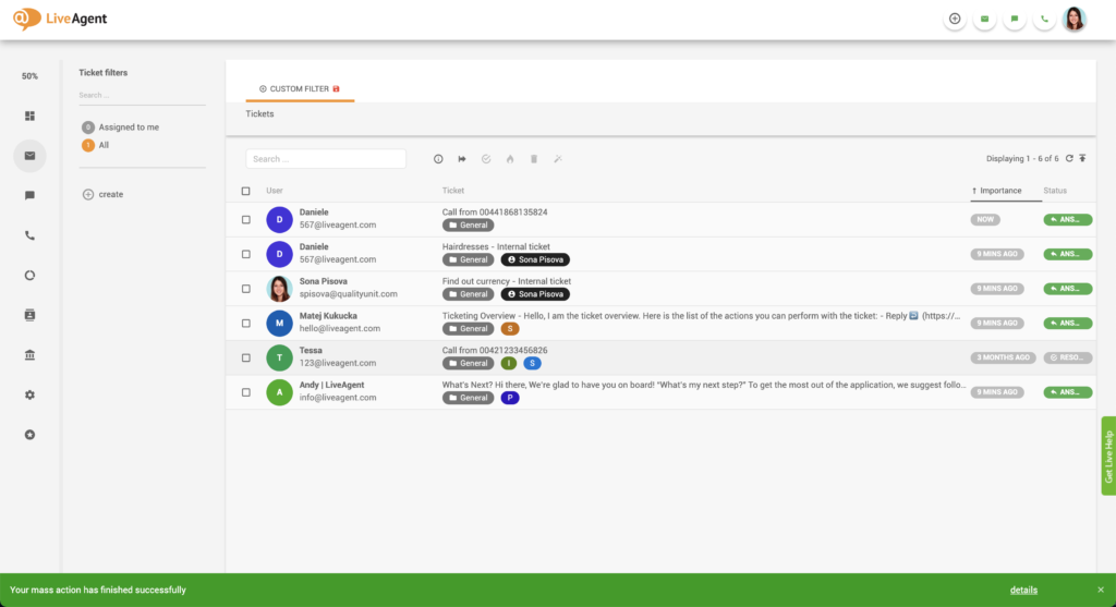 Melding van geslaagde massale actie