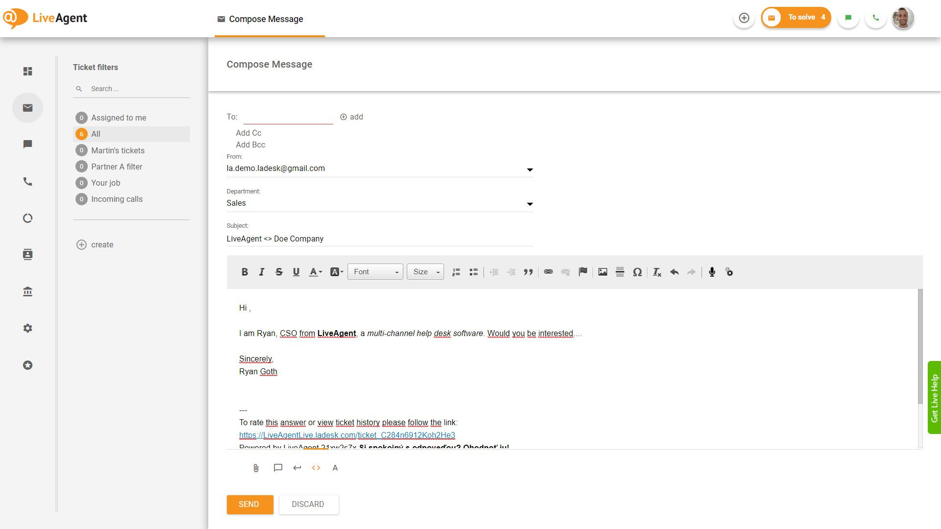 WYSIWYG editor in new ticket
