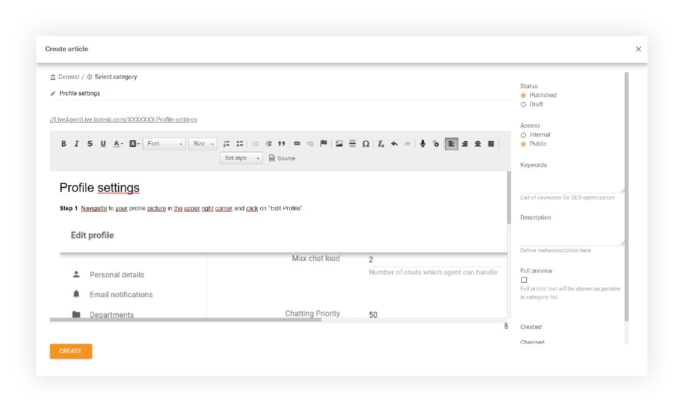 WYSIWYG-editor voor kennisbankartikelen