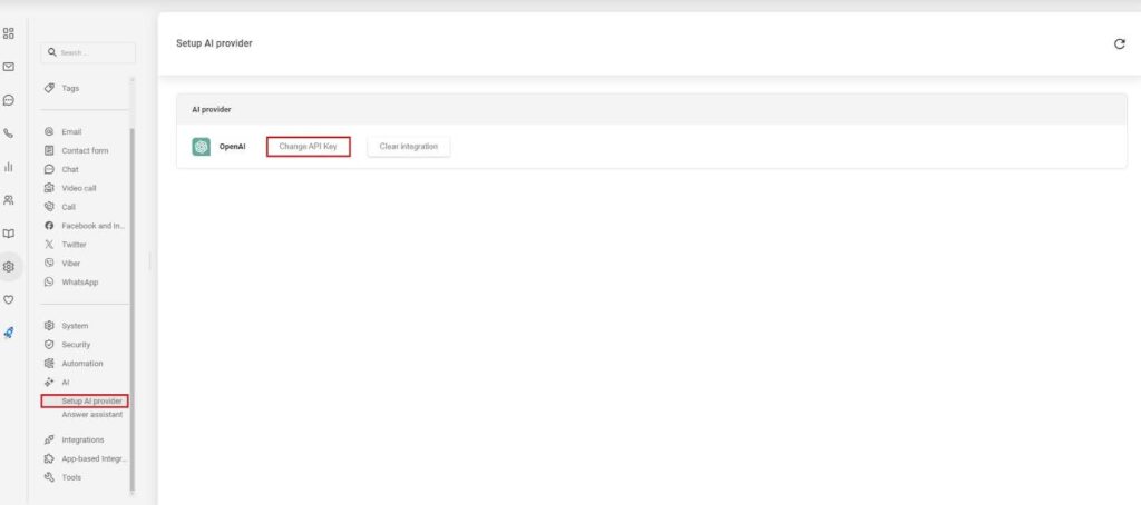 Afbeelding met AI-providerinstellingen in LiveAgent.
