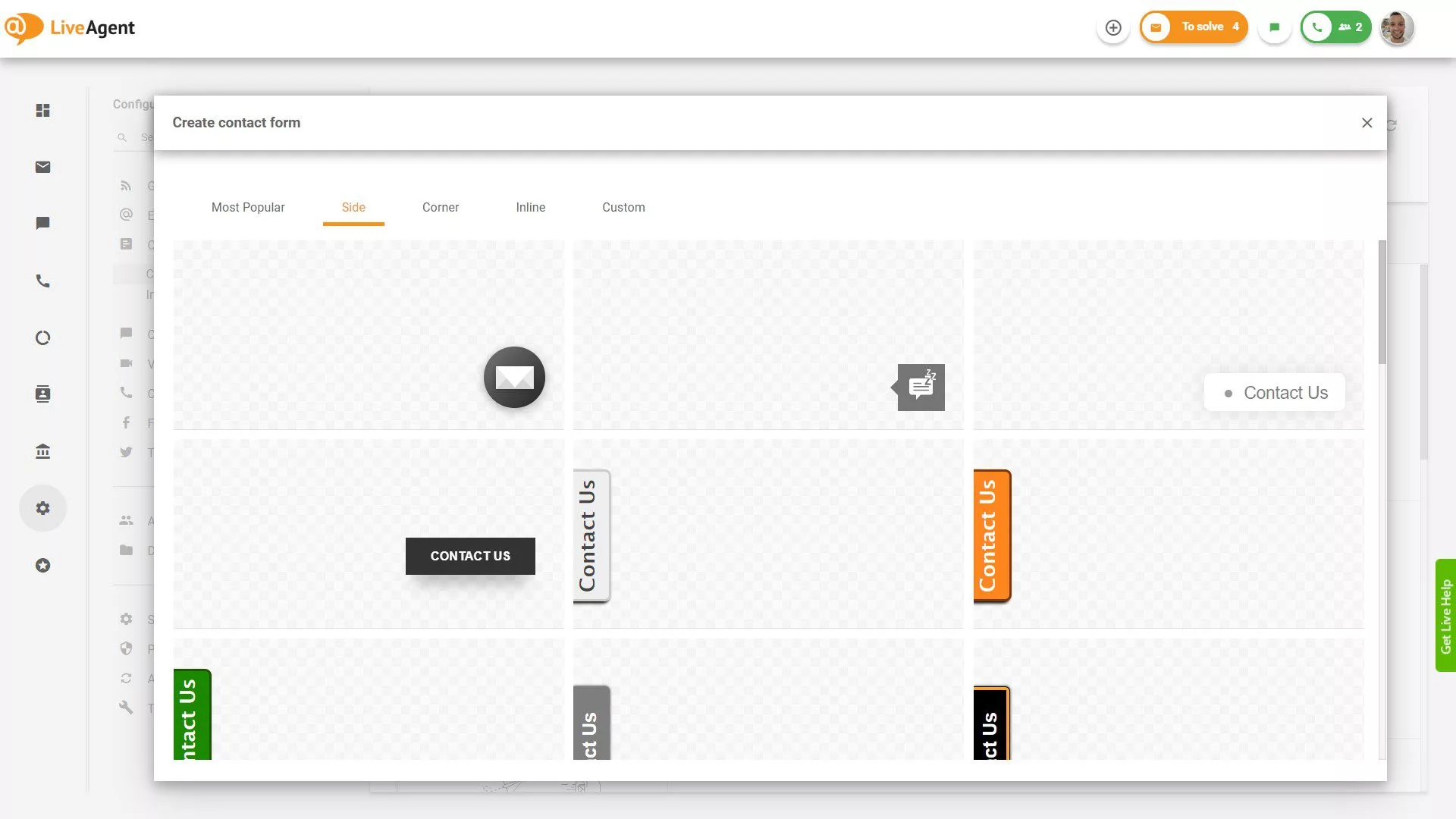 Zijcontactformulier knoppen
