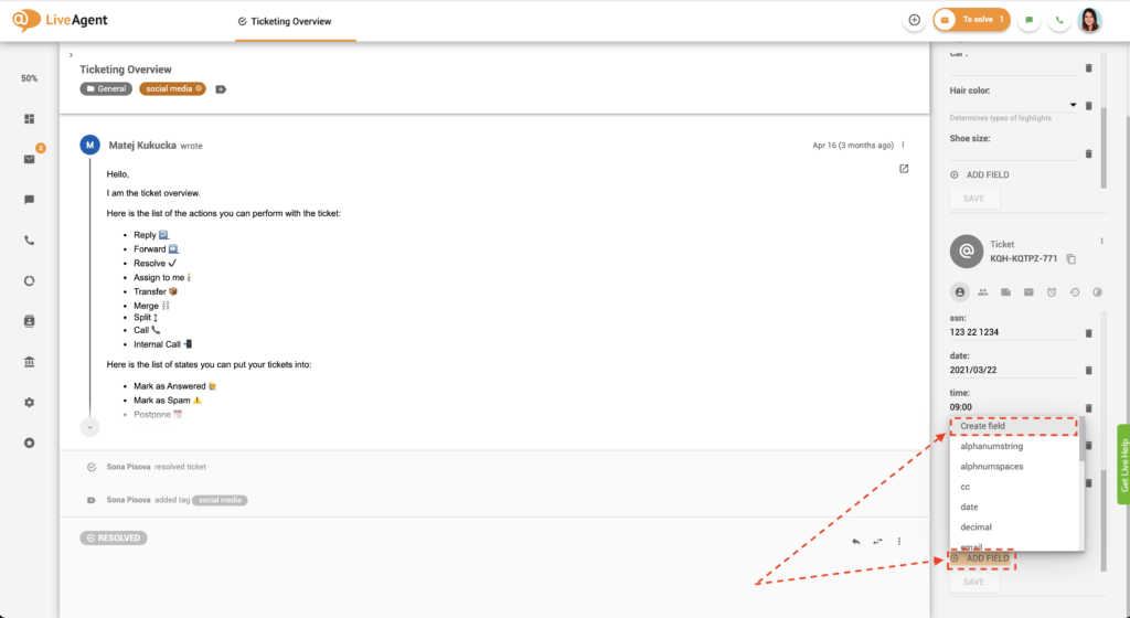 Een nieuw ticketveld toevoegen in ticketweergave