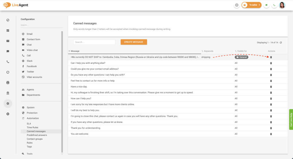 Deleting a canned message